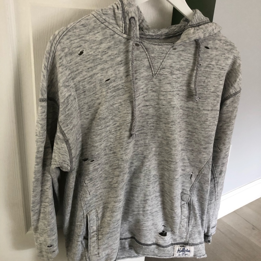 Hollister Gray Distressed Oversized Hoodie - Small